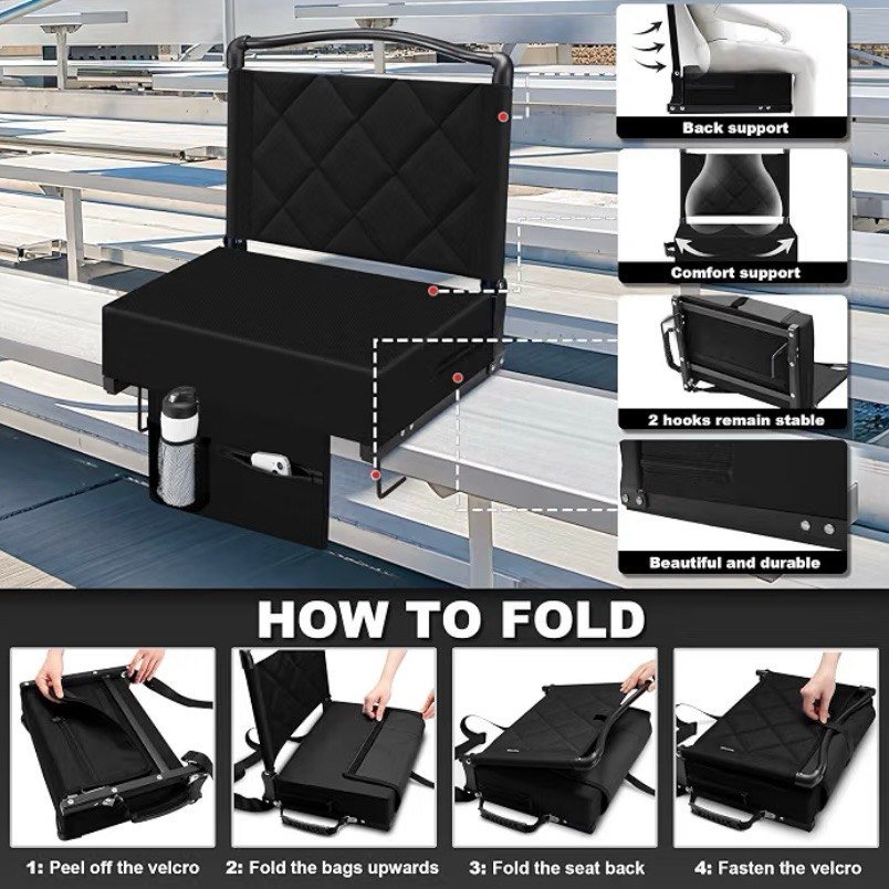 Asientos de Estadio con Soporte para la Espalda y Cojín de Acolchado Grueso, Sillas para Gradas con Acolchado Grueso y Correa para el Hombro, Sillas Plegables Portátiles para Estadio para - Imagen 2