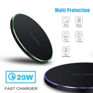 Almohadilla de carga inalámbrica rápida de 20 W, estación de carga inalámbrica para teléfono compatible con iPhone 17 Pro/16/15/14/13/12/11/SE/X/AirPods, carga rápida de 15 W para Samsung Galaxy S25  Metal Frame Design,[20W SUPER Fast Charging] Wide Compatible with iPhone 17-11/Airpods,Samsung Galaxy/Buds,LG/Pixel -Black