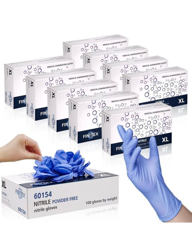 FINITEX Guantes de examen de nitrilo azul hielo, sin polvo, 1000 guantes de limpieza médica y del hogar