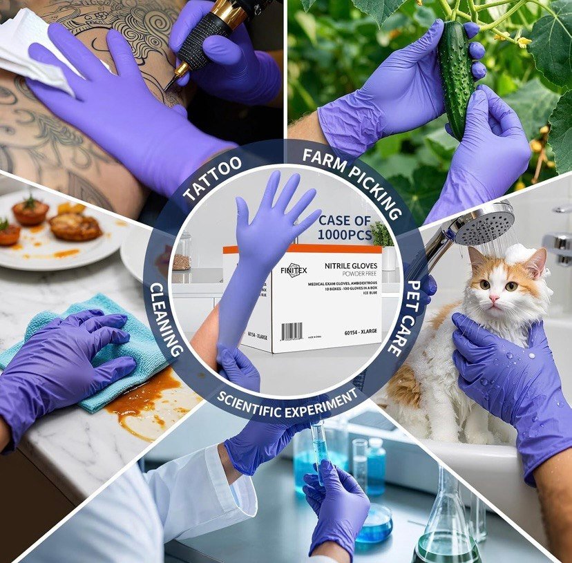 FINITEX Guantes de examen de nitrilo azul hielo, sin polvo, 1000 guantes de limpieza médica y del hogar - Imagen 7